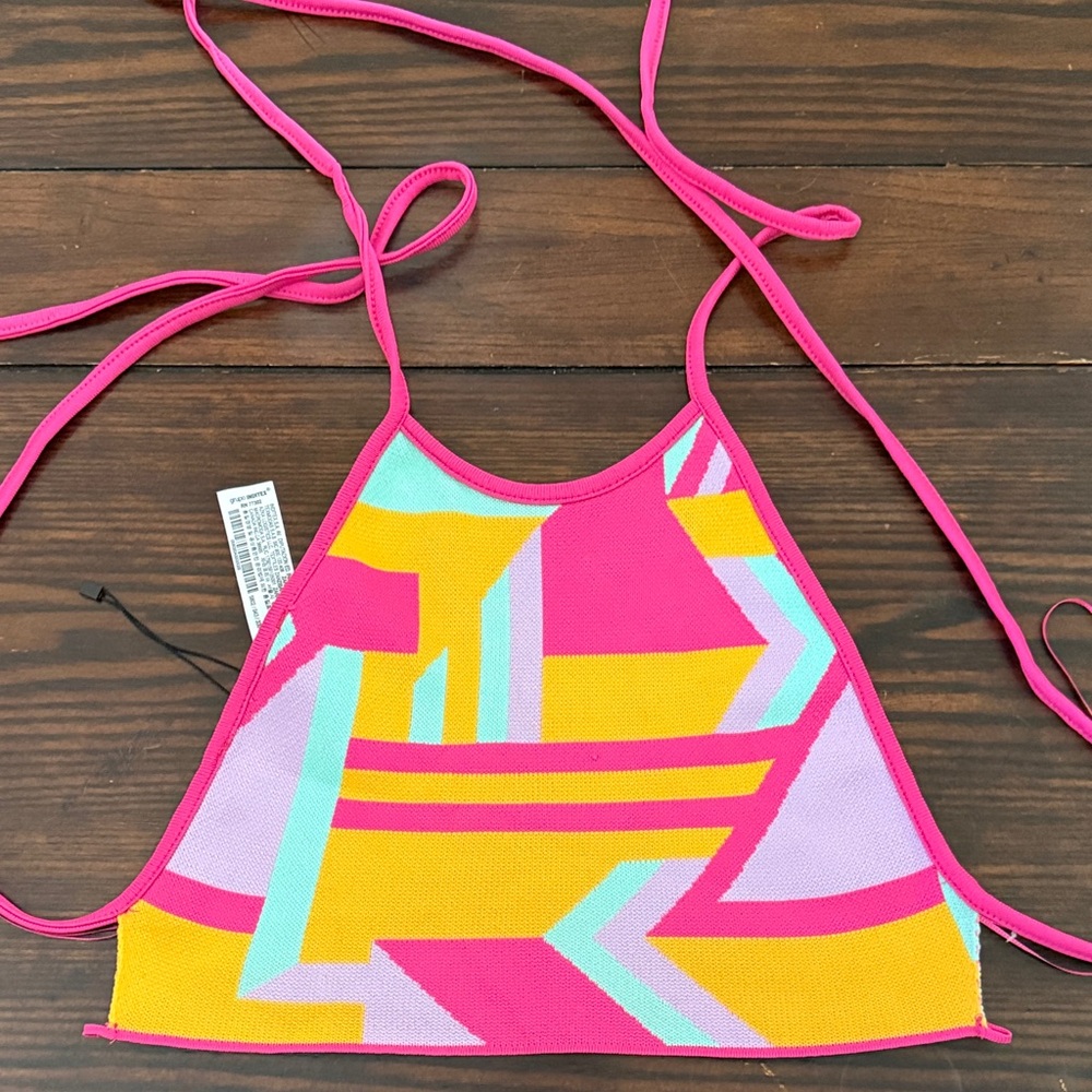 Zara Pink and Yellow Geometric Halter Top